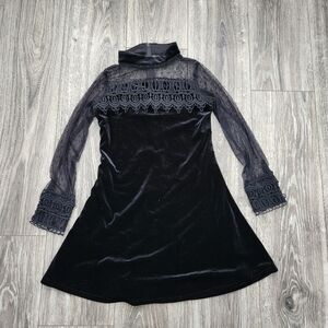 Rare Editions Girls Black Velvet Dress Illusion Sleeves Lace Size 12